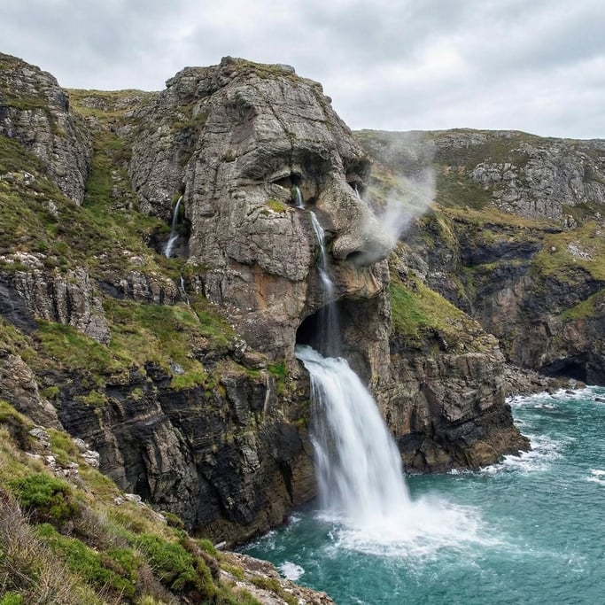 A cliffside where natural erosion has created the profile of a face