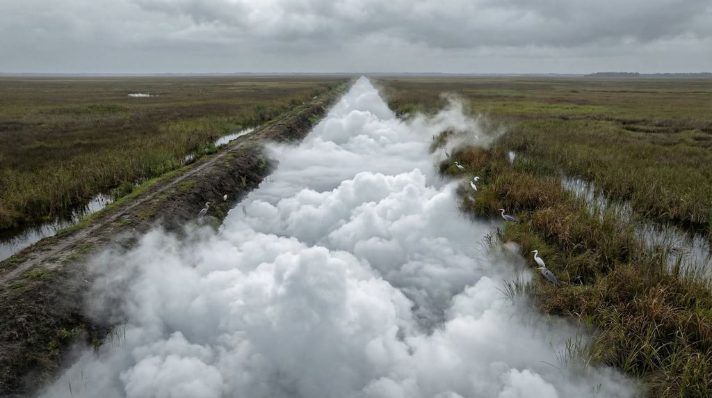 A long straight canal through flat marshland