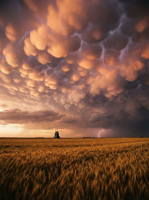 Mammatus clouds at sunset over the American Great Plains