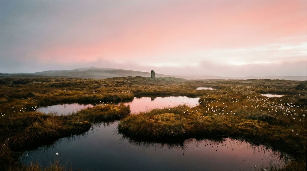 A coastal peat bog in western Ireland at dawn