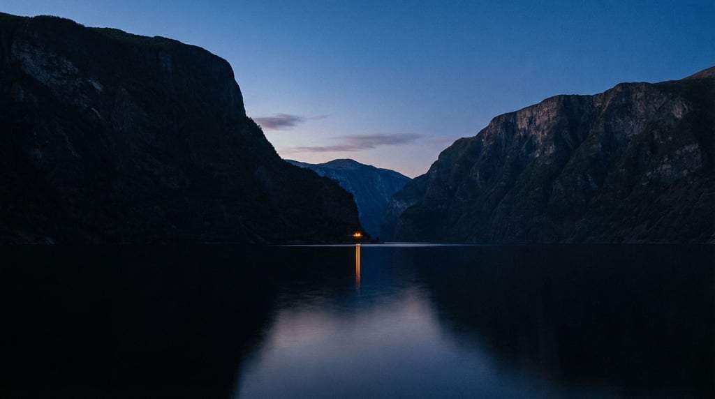 A fjord in Norway at blue hour