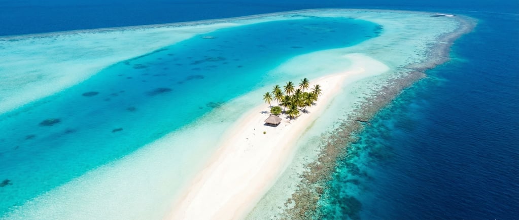 A tropical atoll lagoon from above