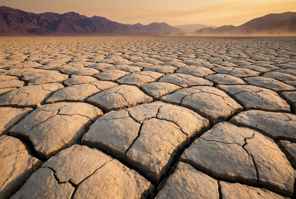 A desert playa with dried mud cracks in perfect polygonal patterns