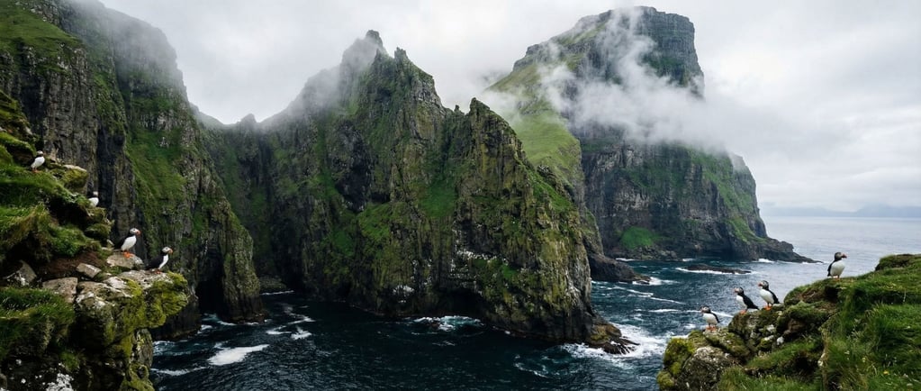 A stack of sea cliffs in the Faroe Islands