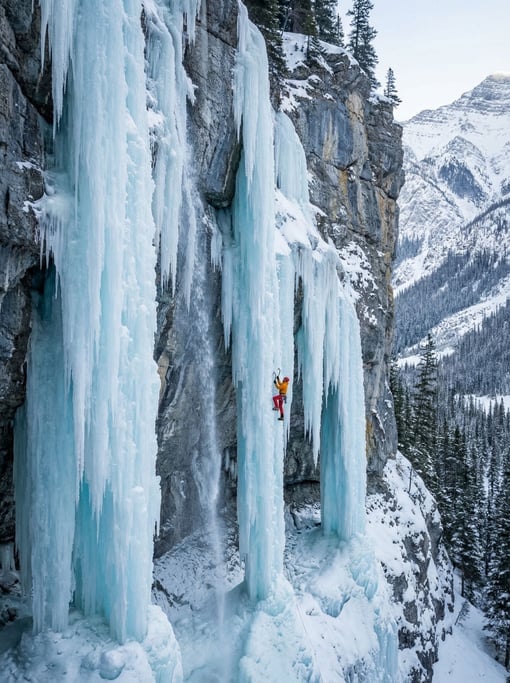 A frozen waterfall in the Canadian Rockies