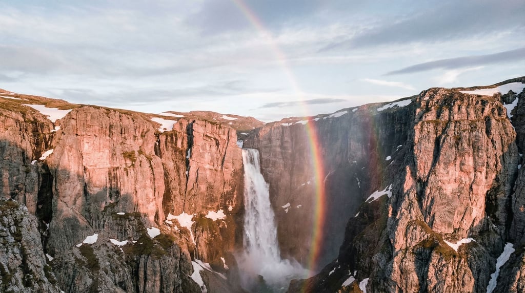 A waterfall plunging into a narrow gorge in the Dolomites