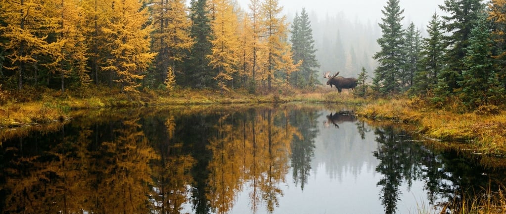 A subalpine bog with tamarack trees in autumn gold