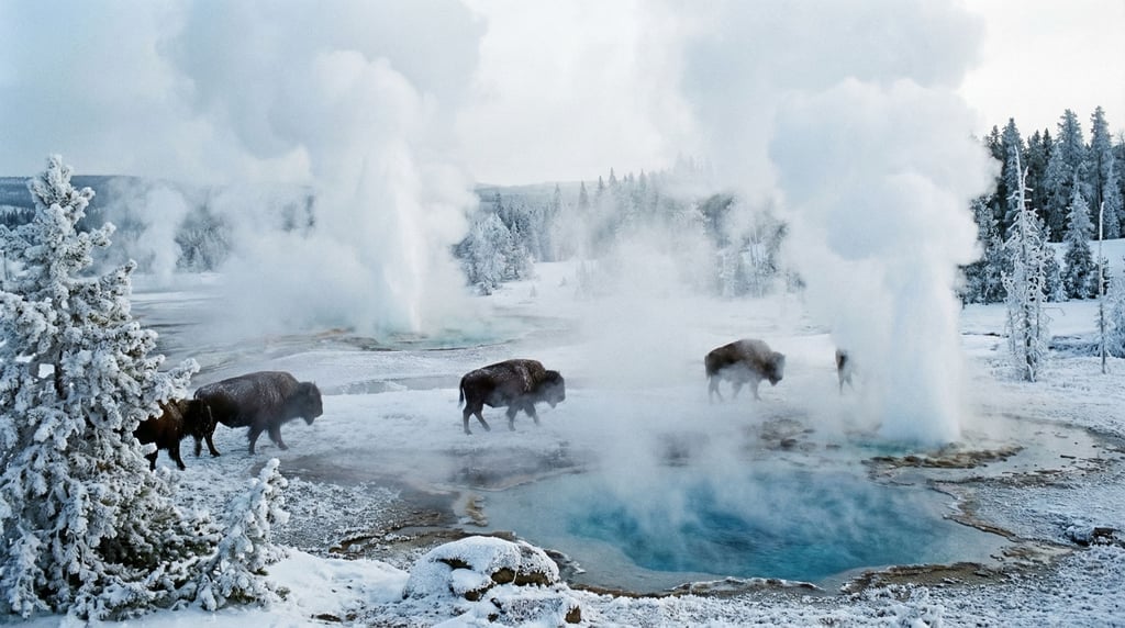A geyser basin in winter
