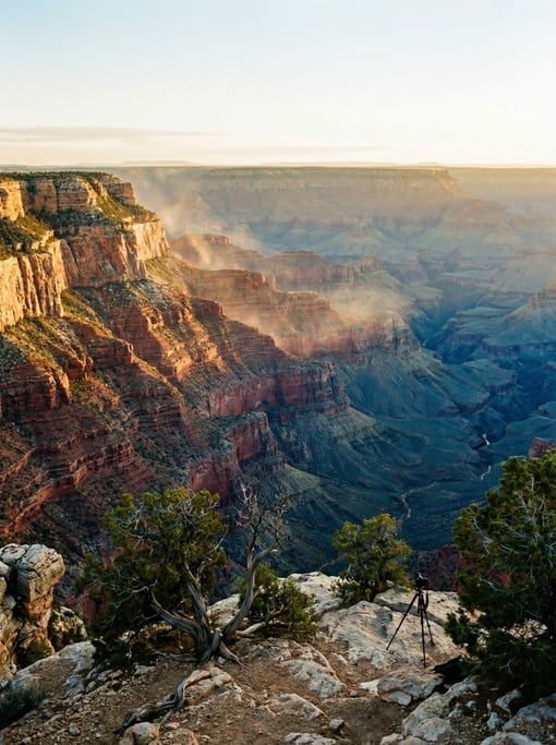 A canyon system from a high overlook at sunrise