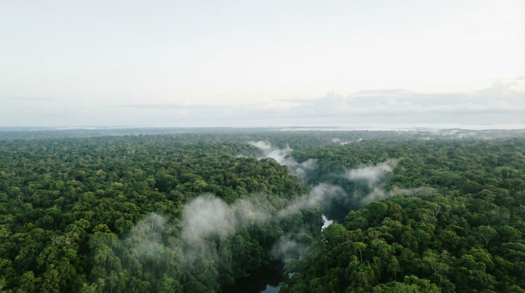 A rain forest canopy from above