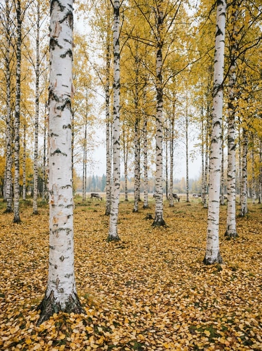 A birch forest in autumn in Finland