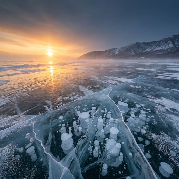 A winter sunset on Lake Baikal