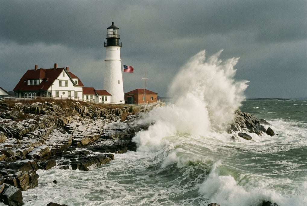 Portland Head Light in Maine during a nor'easter
