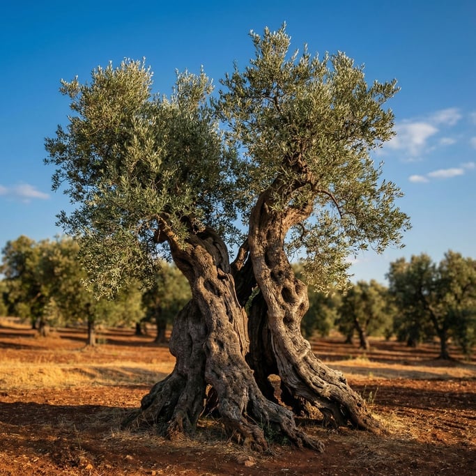 A single ancient olive tree in Puglia hills