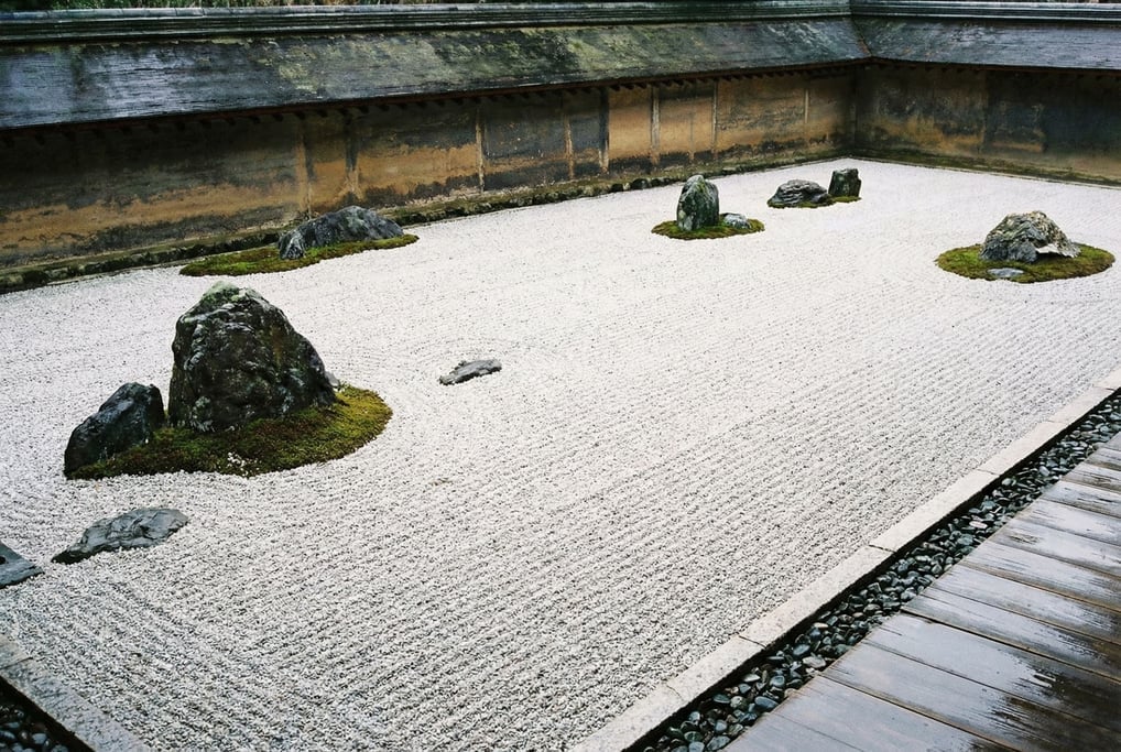 A traditional rock garden at Ryoan-ji temple in Kyoto