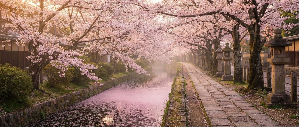 The Philosopher's Path in Kyoto during peak cherry blossom