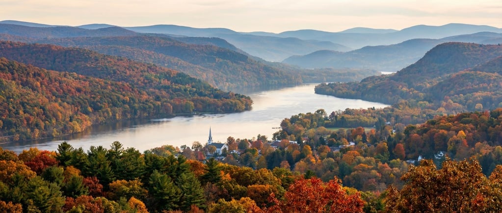 An autumnal vista of the Hudson River Valley from the Catskills