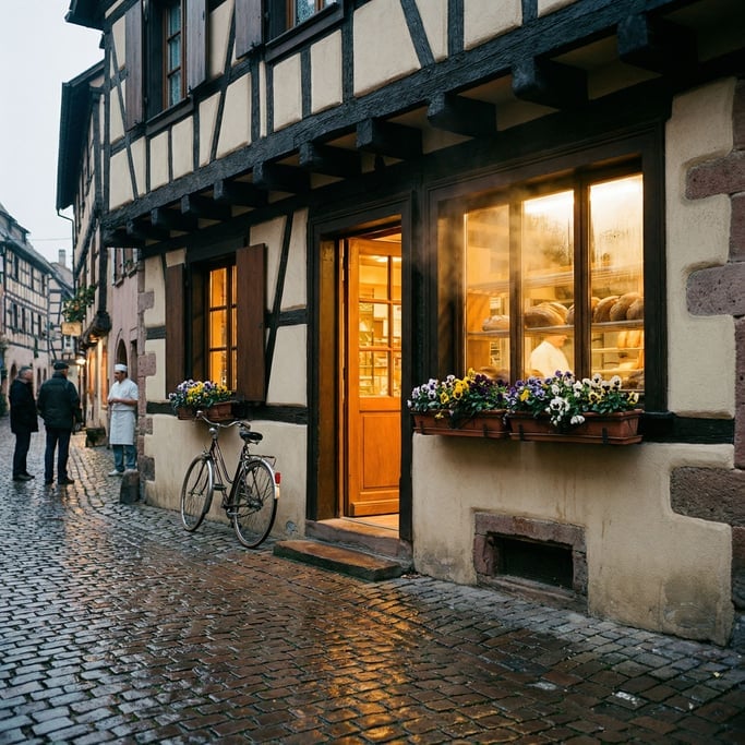 An Alsatian village bakery at dawn