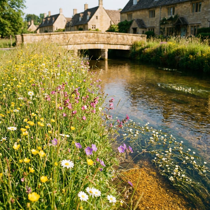 A Cotswolds river meadow in early summer