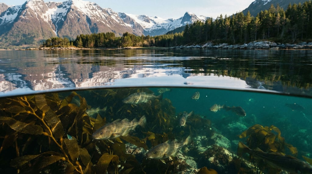 A half-underwater photograph at a Norwegian fjord