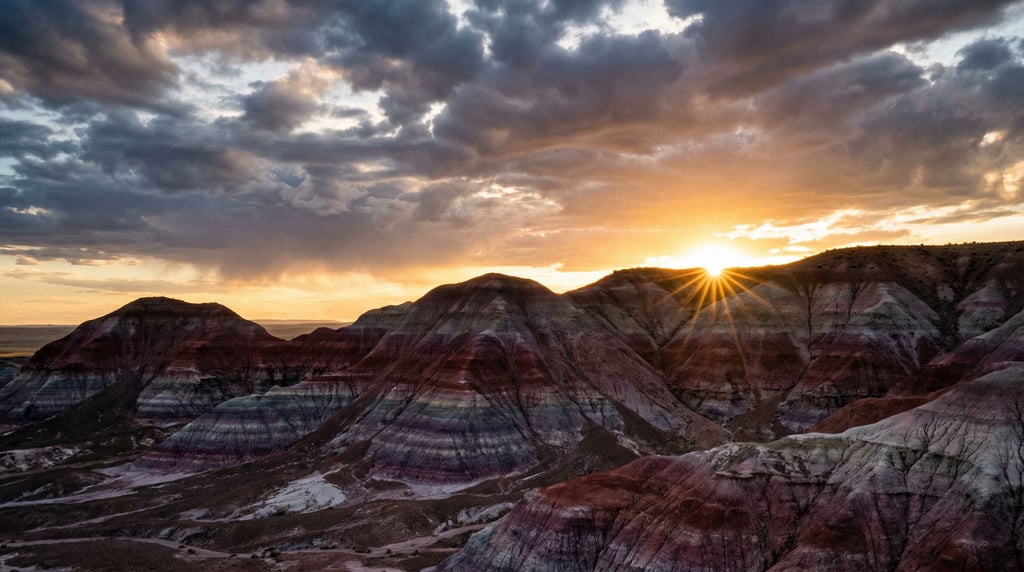 Painted desert hills in bands of red, purple, gray, and white (ihvfn2wl)