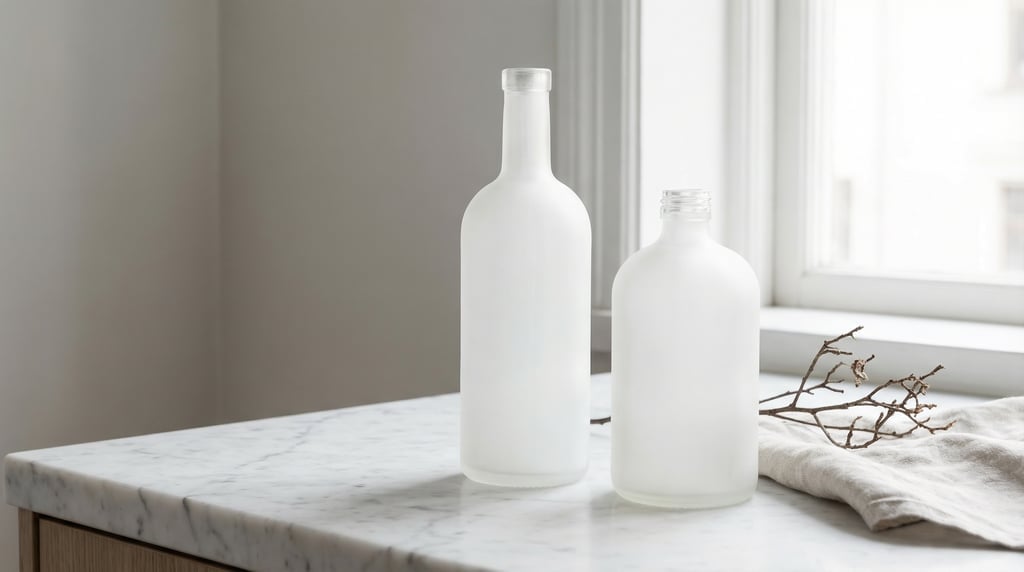 Tall slim glass bottle in matte white, pair one tall one short