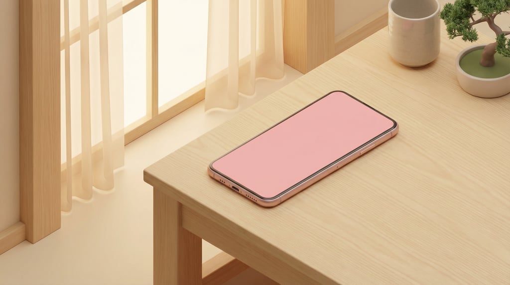 Isometric view, slim smartphone on a cafe table