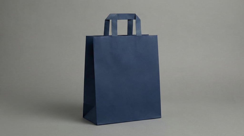 Matte finish gift bag in matte navy, standing upright