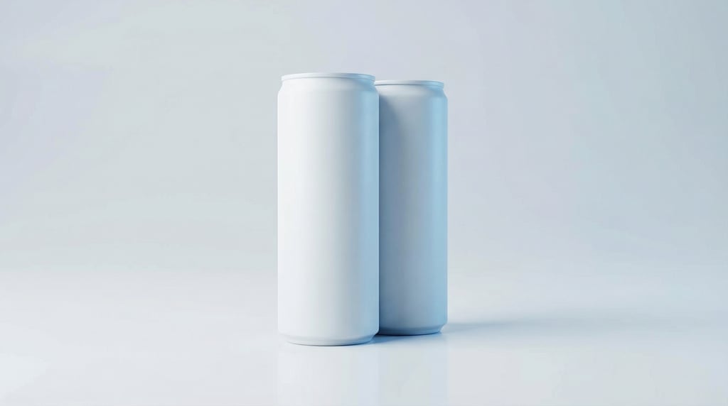 Slim aluminum can in matte white, two overlapping slightly