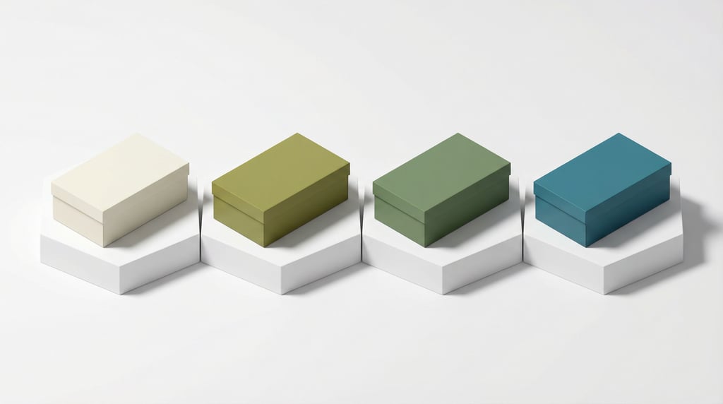 Isometric view, shoe-box style packaging with lid, single box centered on a clean surface