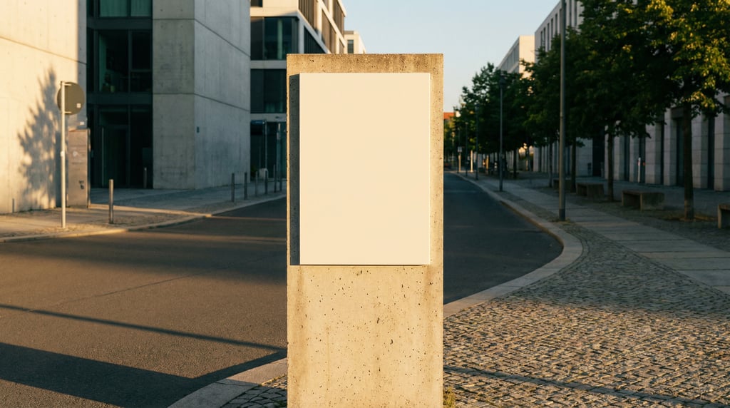 Wayfinding sign on a pedestal on a modern concrete pillar