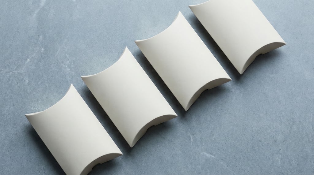 Pillow box, diagonal row of four boxes, matte bone finish