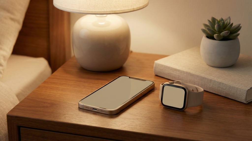 Smartphone and smartwatch on a nightstand