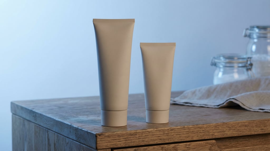 Cosmetic tube in matte sand, pair one tall one short