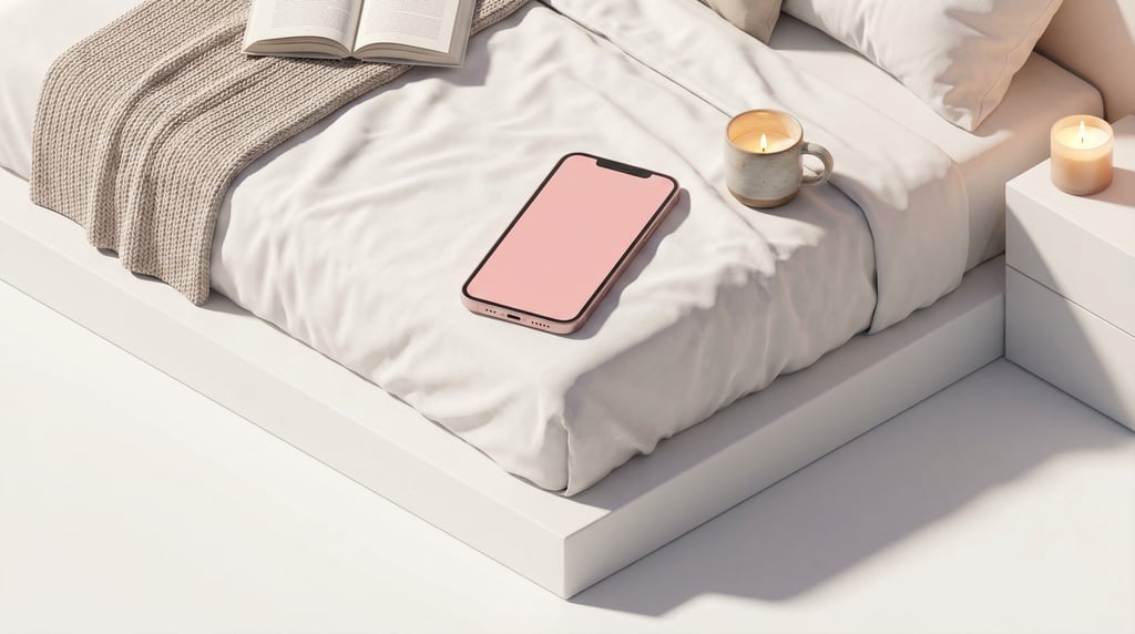 Isometric view, modern smartphone on a soft white bedsheets