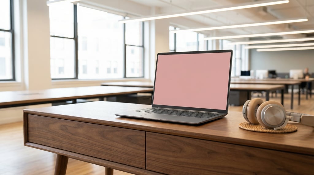 Lightweight laptop on a mid-century modern credenza