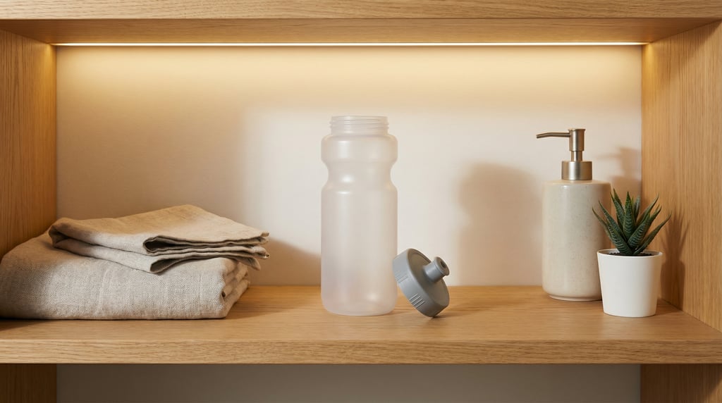 Sports bottle in frosted clear, single with cap removed beside it