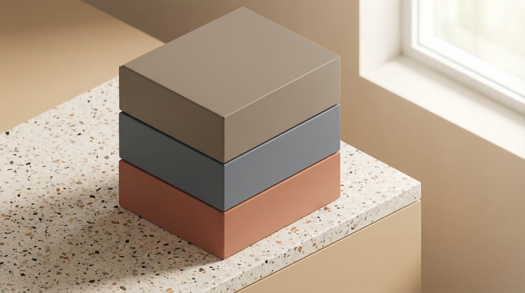 Isometric view, tall narrow product box, stack of three boxes