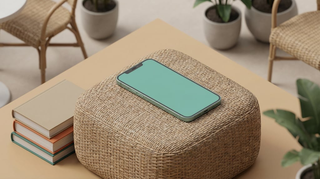 Isometric view, modern smartphone on a ottoman surface