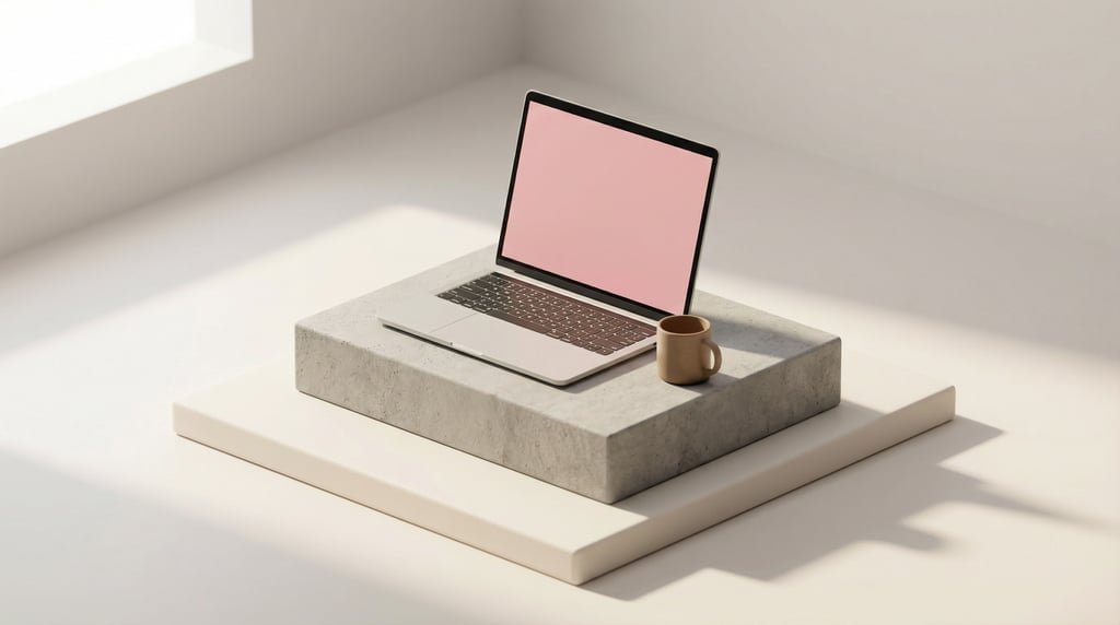 Isometric view, modern laptop with thin bezels on a concrete desk