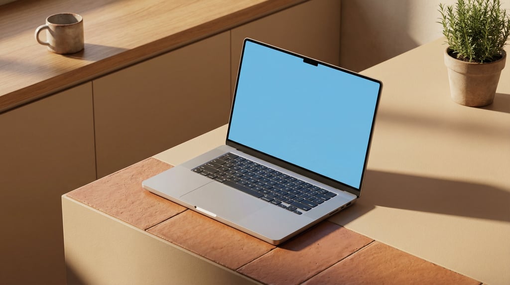 Isometric view, professional laptop on a ceramic tile surface