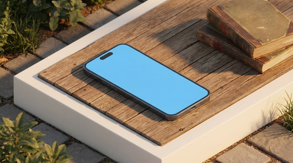 Isometric view, modern smartphone on a aged wood surface