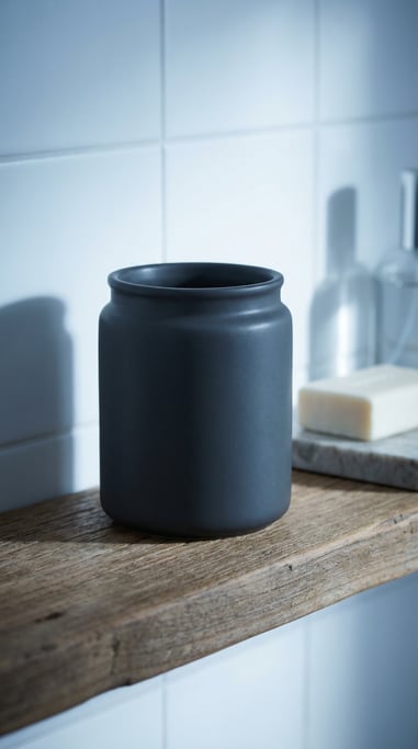 Wide-mouth jar in matte charcoal, single with shadow study