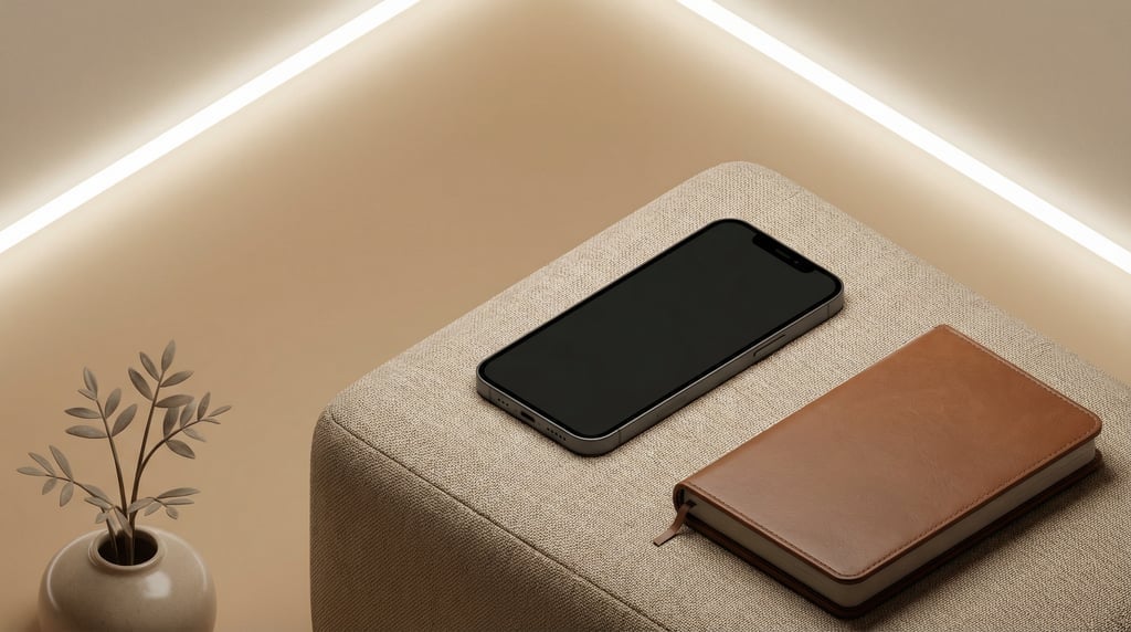 Isometric view, modern smartphone on a ottoman surface