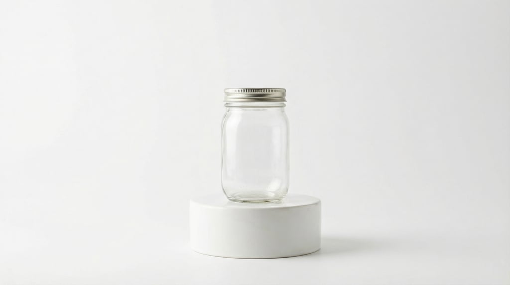 Mason-style jar in clear glass, single on a pedestal