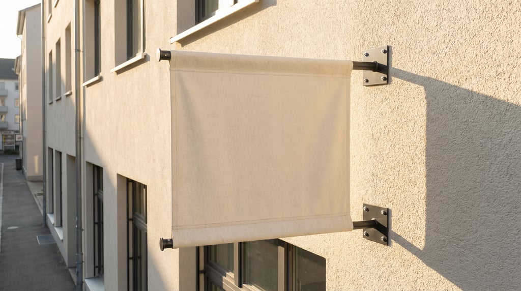 Flag banner on a building on a clean plaster wall