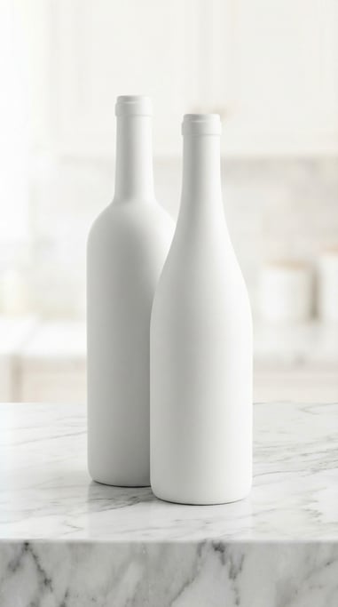 Wine bottle in matte white, two overlapping slightly