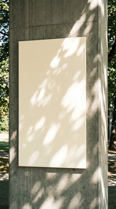 Large rectangular wall sign on a modern concrete pillar