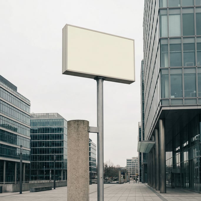Pylon sign on a tall pole on a modern concrete pillar