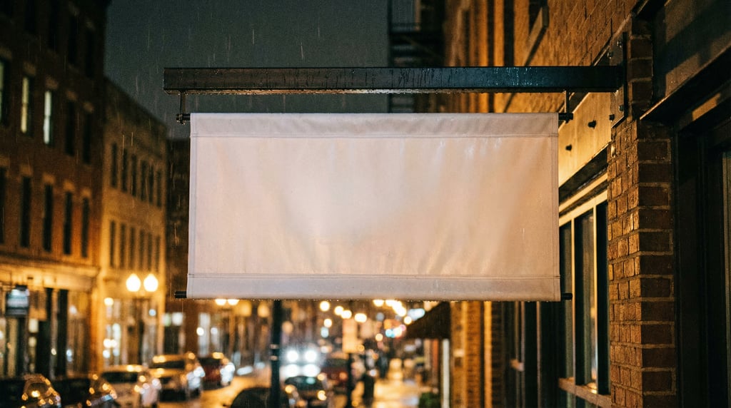 Flag banner on a building attached to a metal beam